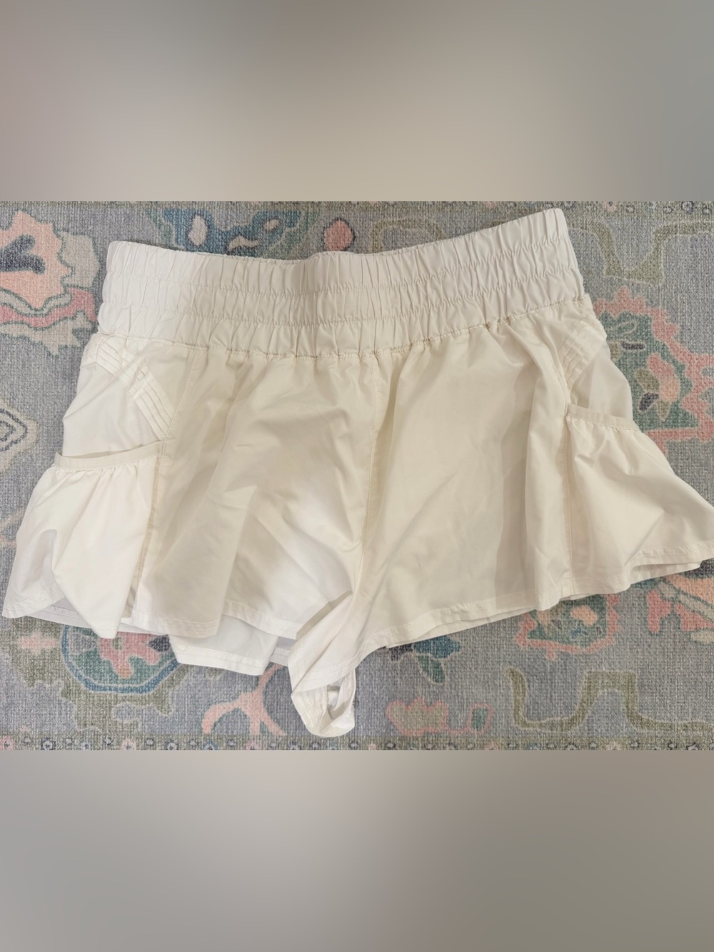 FP Movement by Free People White Elastic Waist Ruffle Workout Shorts